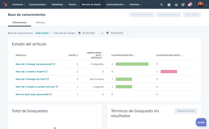 base de conocimiento hubspot service hub